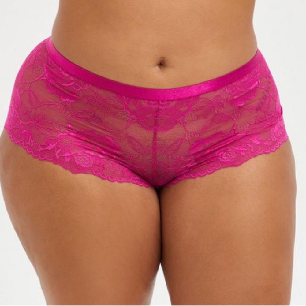 Torrid Fuchsia Floral Lace Mid-Rise Cheeky Mini Lattice Back Panty, Sz 1x